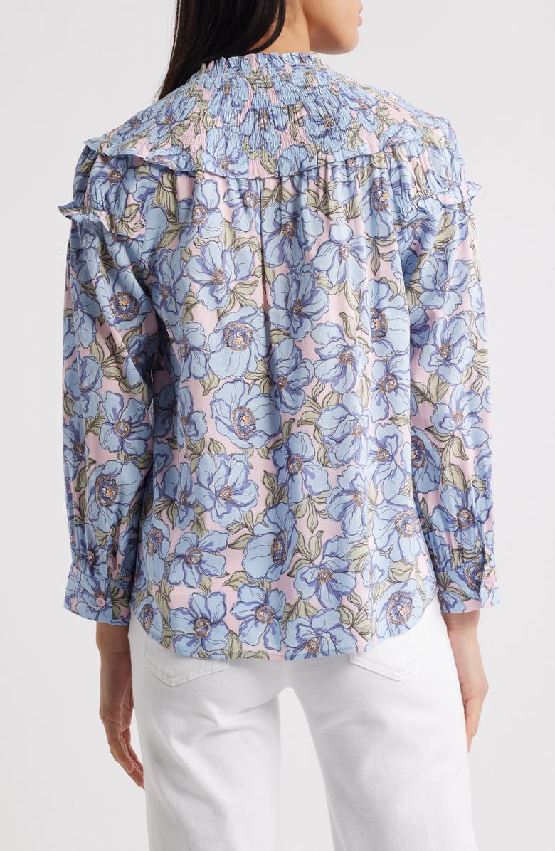 Wit & Wisdom Floral Print Smocked Yoke Button-Up Top, Alternate, color, Rose Bloom/ Blue Crush Multi