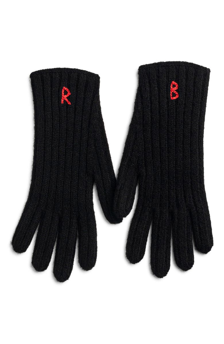 Ruslan Baginskiy Monogram Embroidered Merino Wool Gloves, Main, color, Black