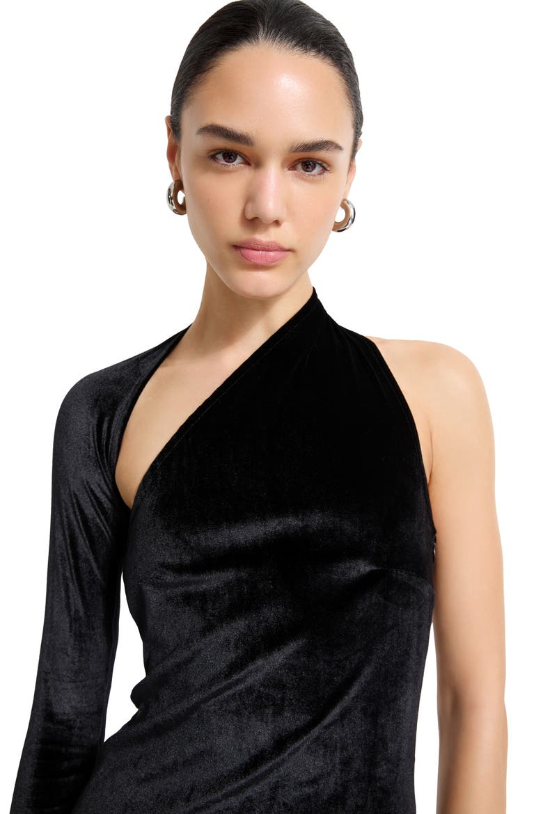 Manhattan One-Shoulder Velvet Gown, Alternate, color, BLACK
