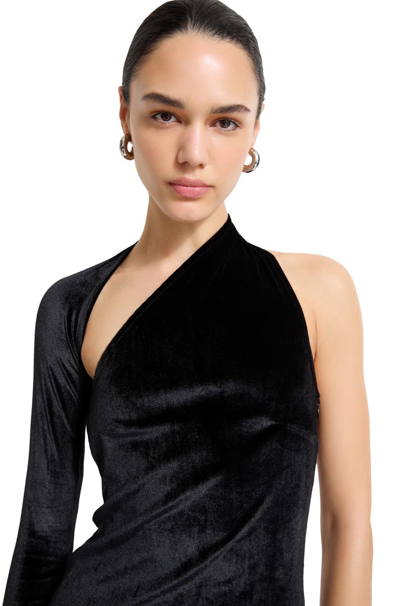 Marcella Manhattan One-Shoulder Velvet Gown, Alternate, color, Black