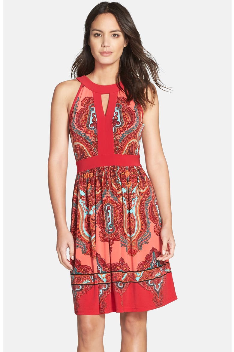 Paisley Fit & Flare Dress, Main, color, PINK MULTI