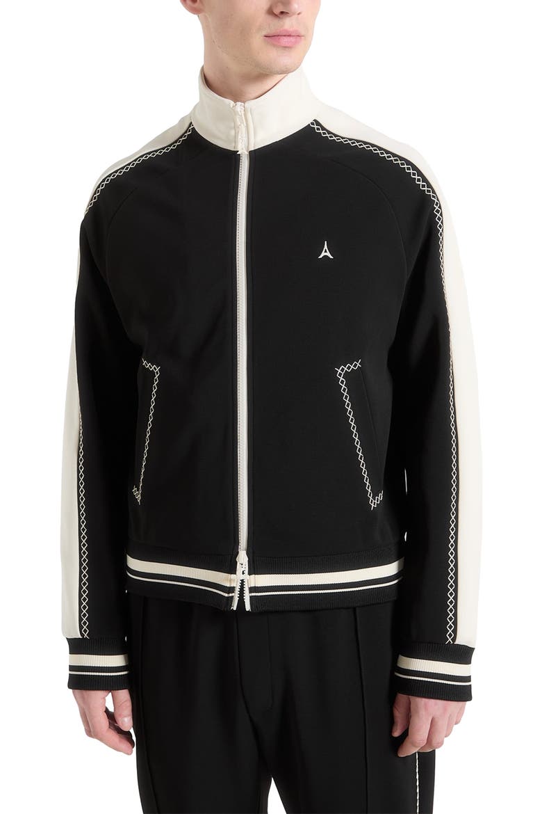 Tristan Contrast Whipstitch Raglan Track Jacket, Alternate, color, Black