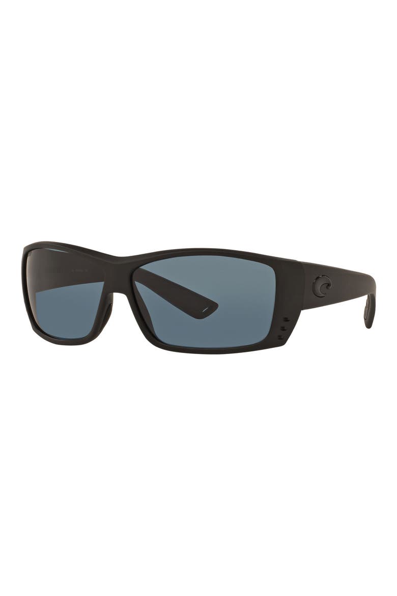 61mm Polarized Rectangle Sunglasses, Alternate, color, DARK GREY BLACK
