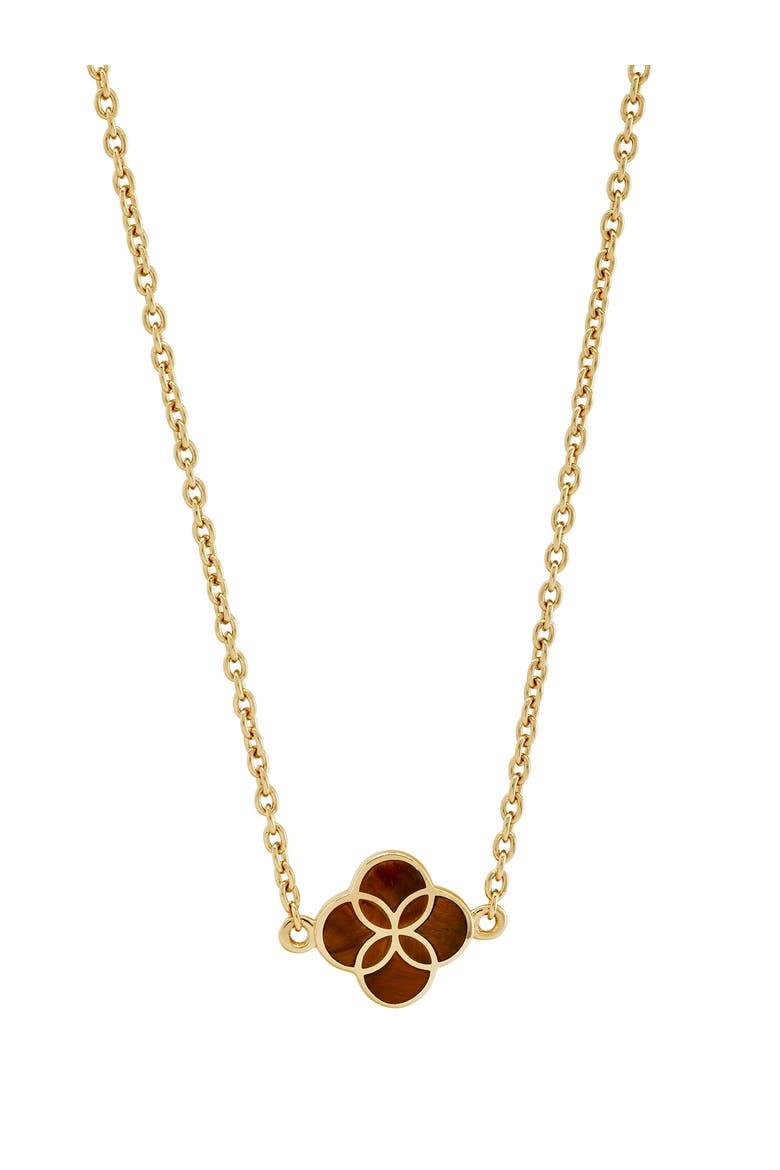 Sterling With 18K Gold Overlay And Gemstones Single Petal Station Necklace, Alternate, color, BROWN