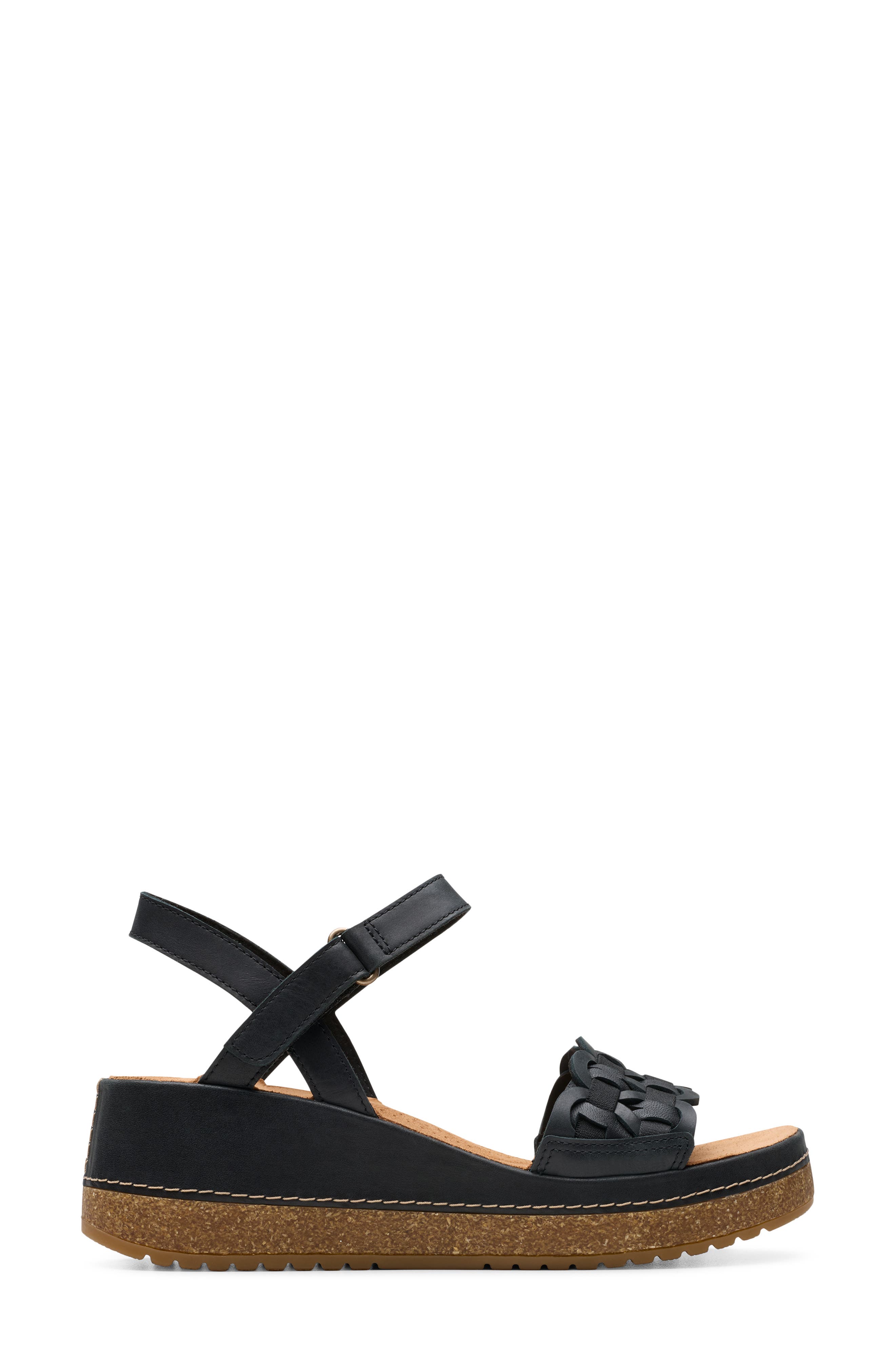 Clarks<sup>®</sup> Kassanda Wedge Sandal, Alternate, color, Black Leather