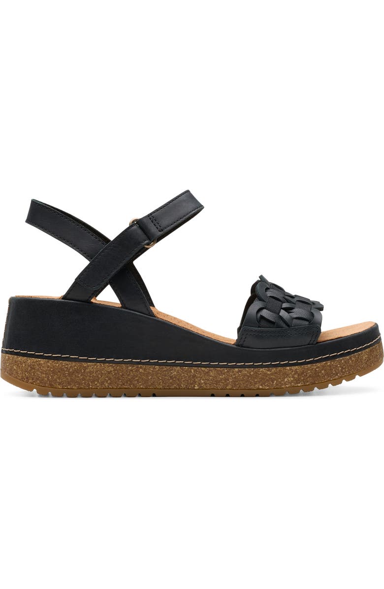 Clarks<sup>®</sup> Kassanda Wedge Sandal, Alternate, color, Black Leather
