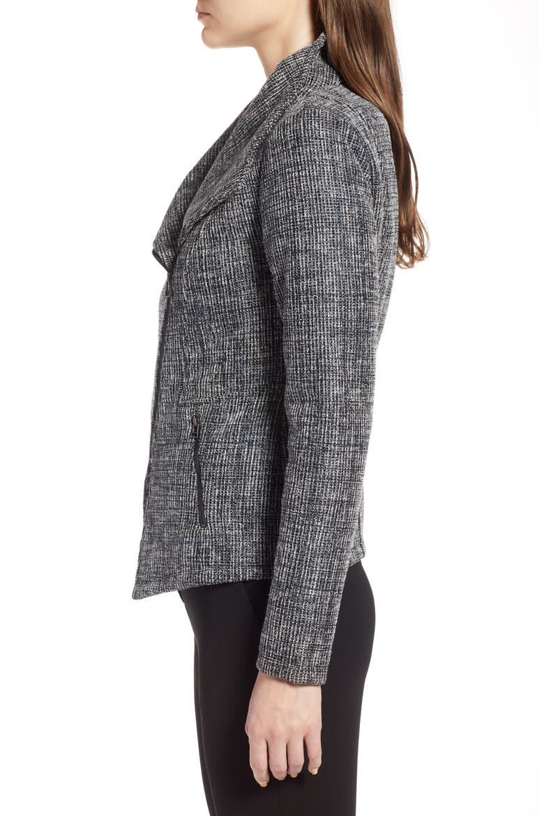 Bonded Tweed Asymmetrical Zip Jacket, Alternate, color, BLACK- IVORY TWEED