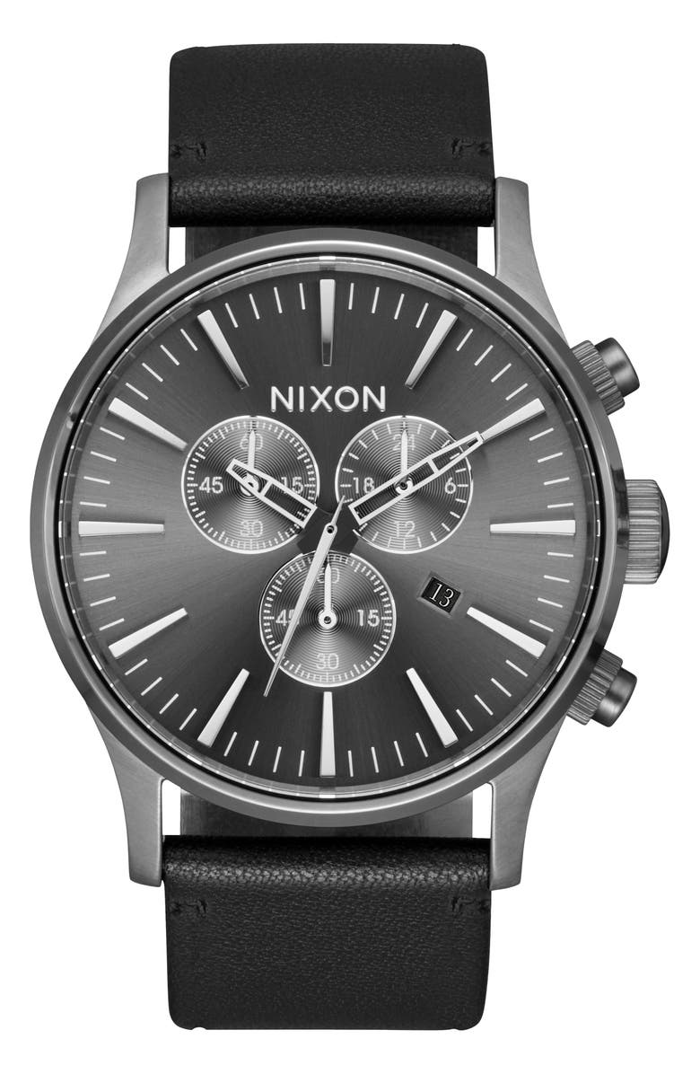 Nixon The Sentry Chronograph Leather Strap Watch, 42mm, Main, color,