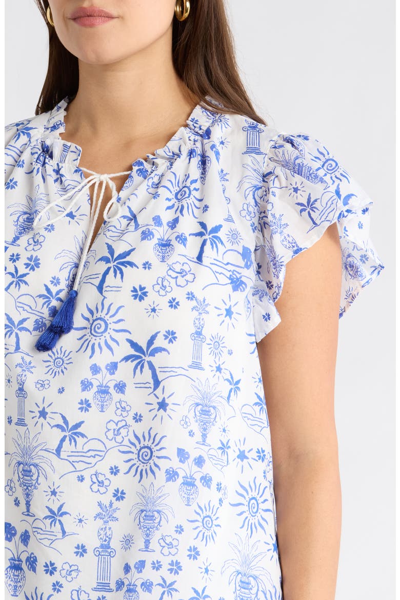 Azul Tropics Deniza Split Neck Top, Alternate, color, BLUES WHITE