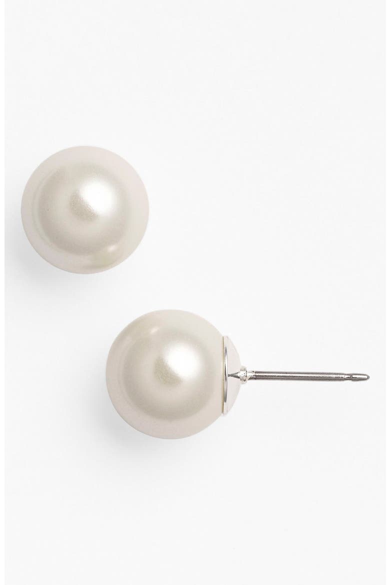 10mm Glass Pearl Stud Earrings, Main, color, WHITE/ SILVER