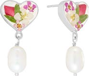 ATHRA LUXE Dried Flowers & Cultured Pearl Heart Drop Earrings