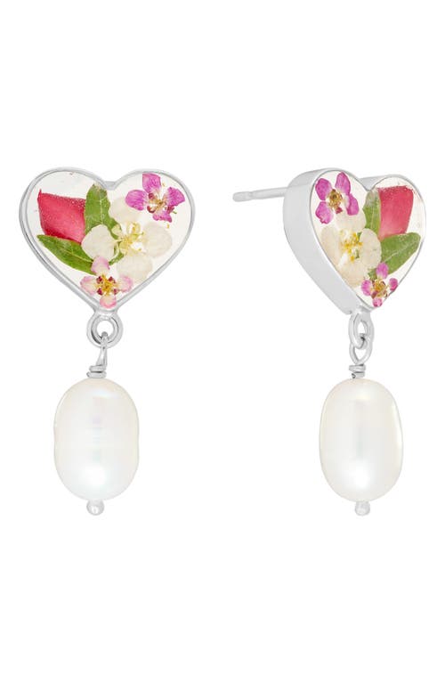 Athra Luxe Dried Flowers & Cultured Pearl Heart Drop Earrings