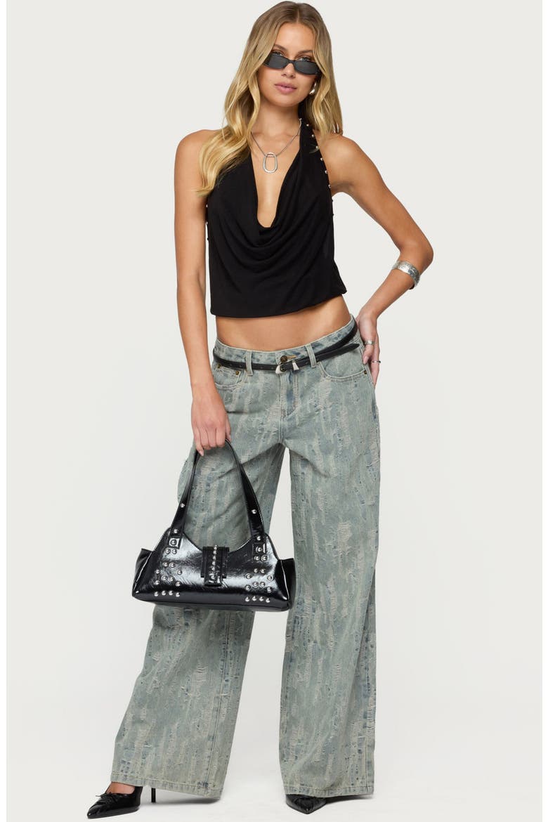 Blazer Distressed Low Rise Wide Leg Jeans, Alternate, color, BLUE-WASHED