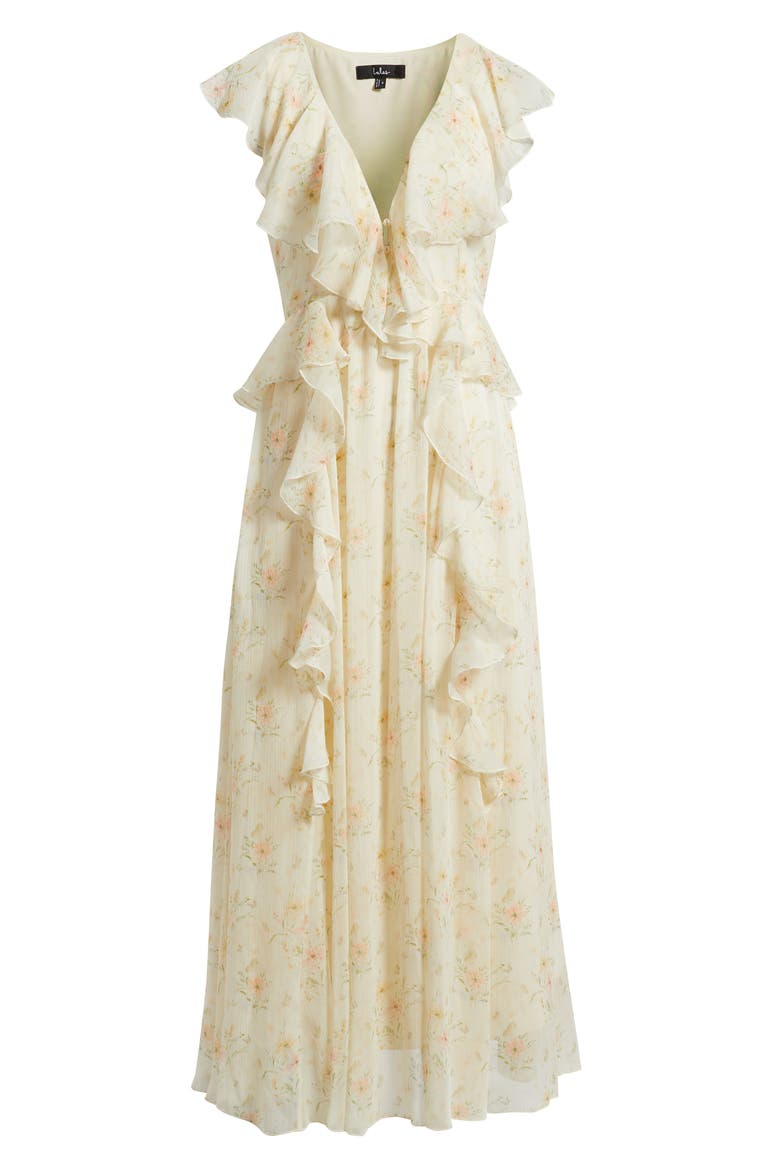 Bea Cascade Ruffle Midi Dress, Alternate, color, IVORY MULTI