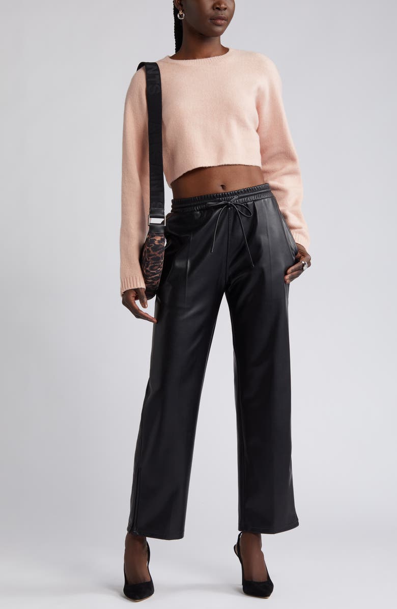 Open Edit Faux Leather Drawstring Track Pants, Alternate, color, 