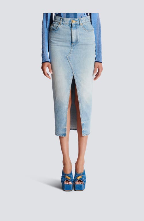 Balmain Midi Denim Skirt With Slit