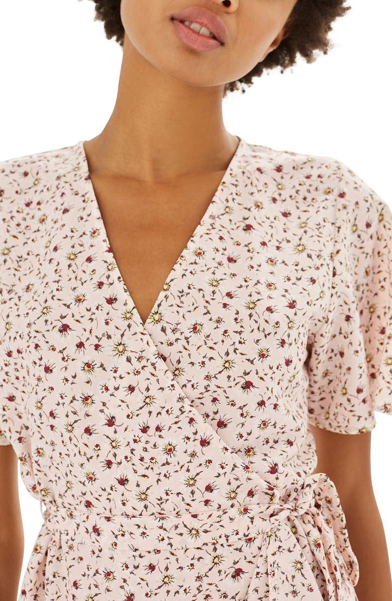 Topshop Daisy Ruffle Wrap Tea Dress, Alternate, color,