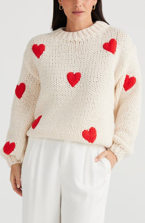 BRAVE + TRUE BRAVE+TRUE HEART ON MY SLEEVE BOUCLÉ PATCH SWEATER