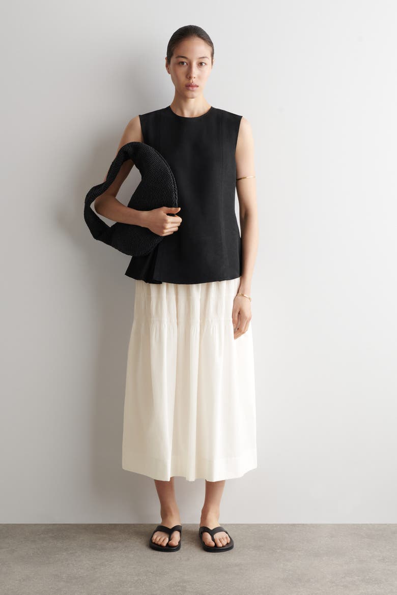 Pleated Peplum Top, Alternate, color, BLACK