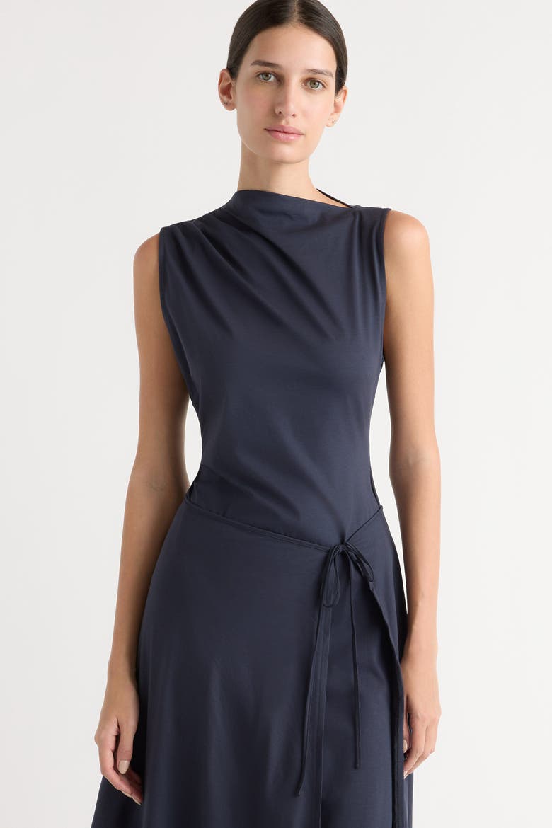Amelia Asymmetric-Neck Wrap Dress, Alternate, color, Navy