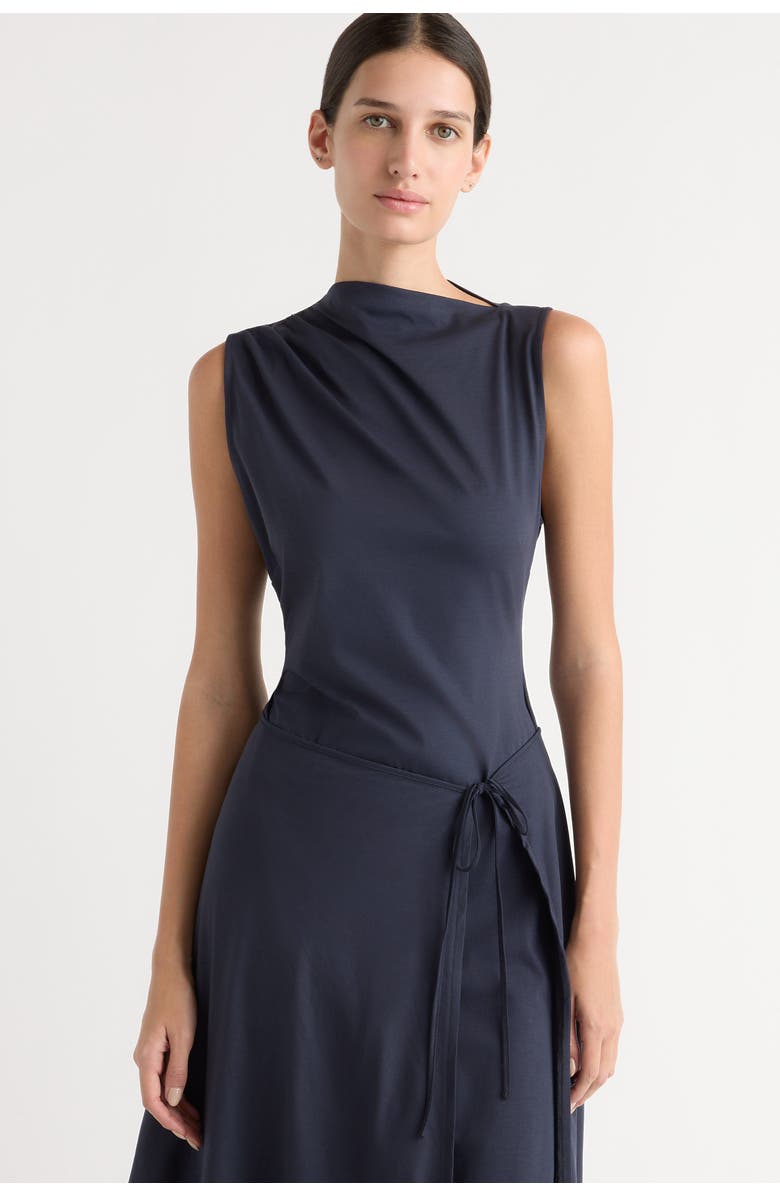 Modern Citizen Amelia Asymmetric-Neck Wrap Dress, Alternate, color, Navy
