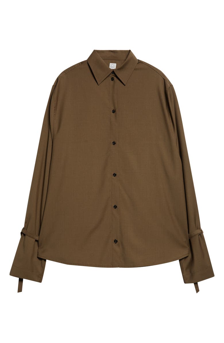 TOTEME Monogram Wool Flannel Tie Cuff Shirt, Alternate, color, Pepper