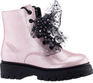 Nina Kids' Tink Crystal Mesh Bow Glitter Combat Boot