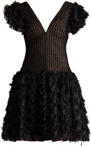 SHO by Tadashi Shoji Metallic Fringe Mixed Media Cocktail Dress