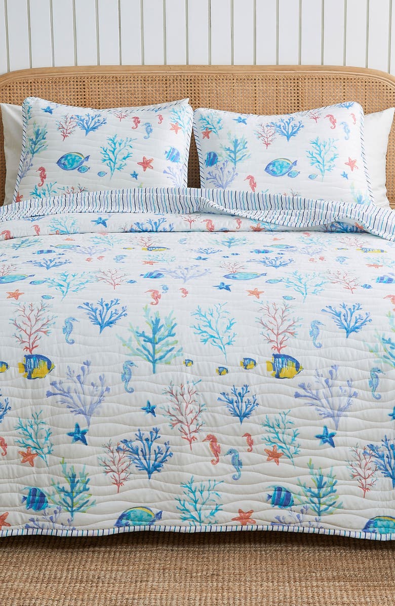 Woven & Weft Vibrant Sealife Quilt & Sham Set, Alternate, color, Colorful Seascape