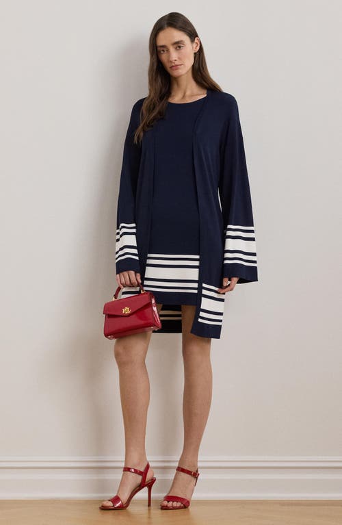 Ralph Lauren Two-tone Cap-sleeve Shift Sweater Dress In Refined Navy/white