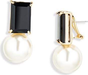 Carolina Herrera Crystal & Imitation Pearl Drop Earrings