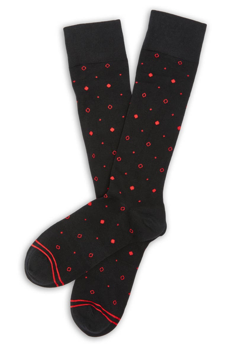 Mixed Dot Mid-Calf Premium Novelty Dress Socks, Alternate, color, RED / BLACK
