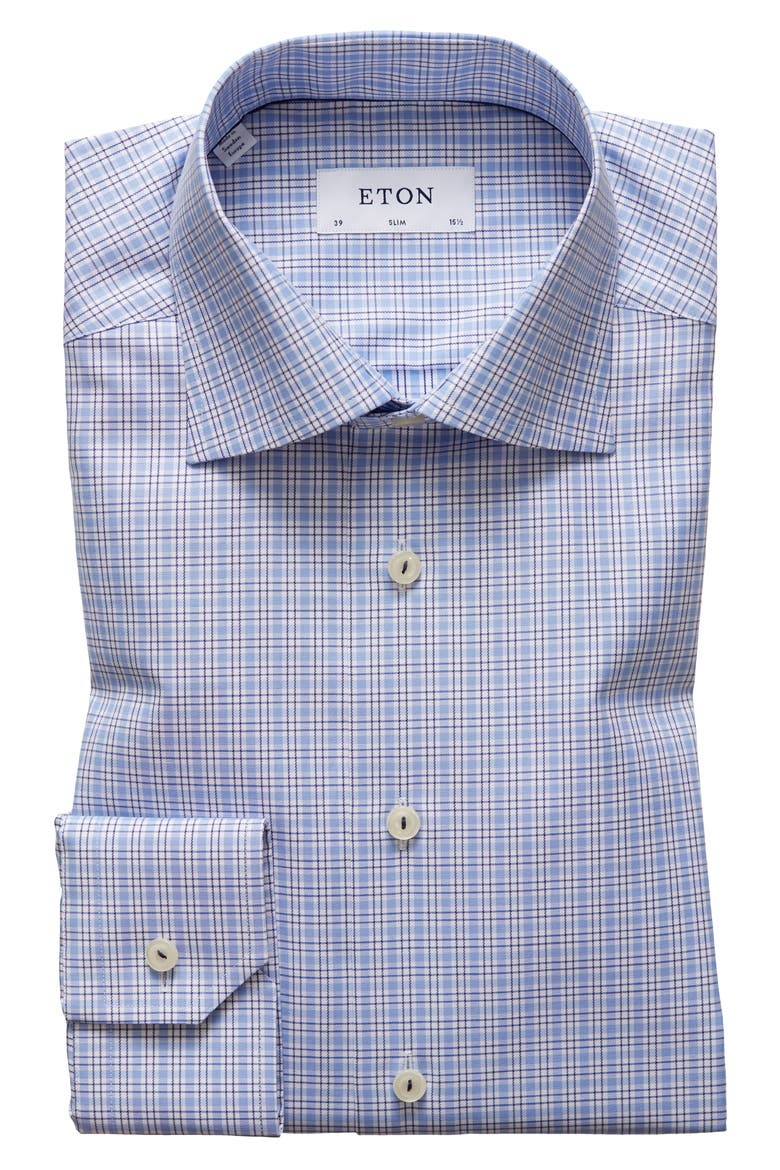 Slim Fit Plaid Dress Shirt, Alternate, color, BLUE