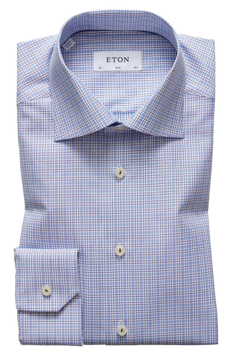 Eton Slim Fit Plaid Dress Shirt, Alternate, color, 