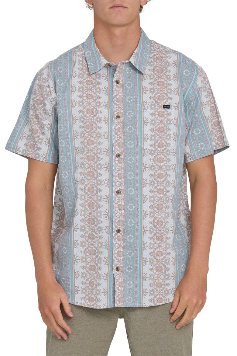 Sundays Short Sleeve Cotton Blend Button-Up Shirt, Main, color, BLUE FOG