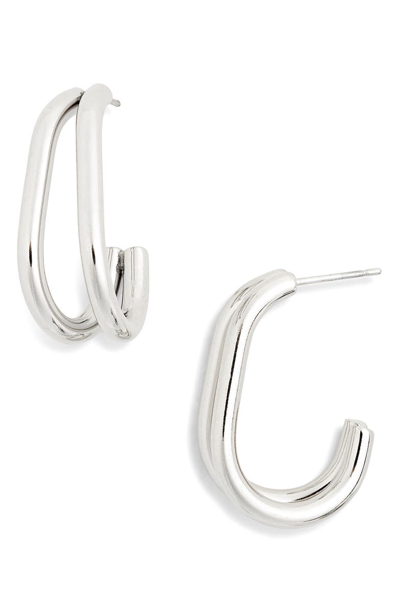 Sterling Forever Vienna Double Prong Hoop Earrings, Main, color,
