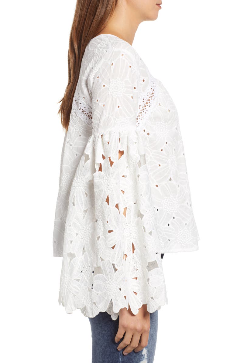KAS New York Murielle Bell Sleeve Eyelet Blouse, Alternate, color, 