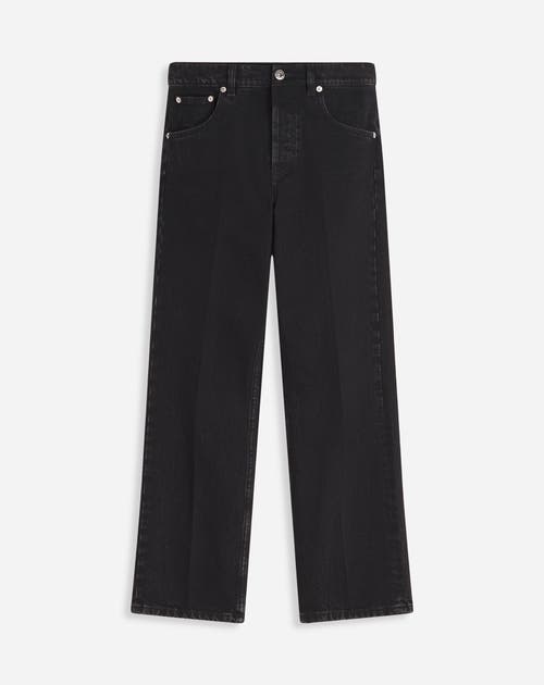 Lanvin Straight Leather Patch Pants In Denim In Black