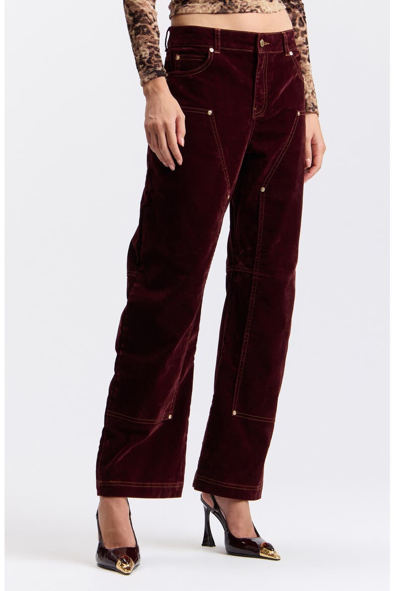 Barrel Leg Velvet Cargo Pants, Alternate, color, BRANDY