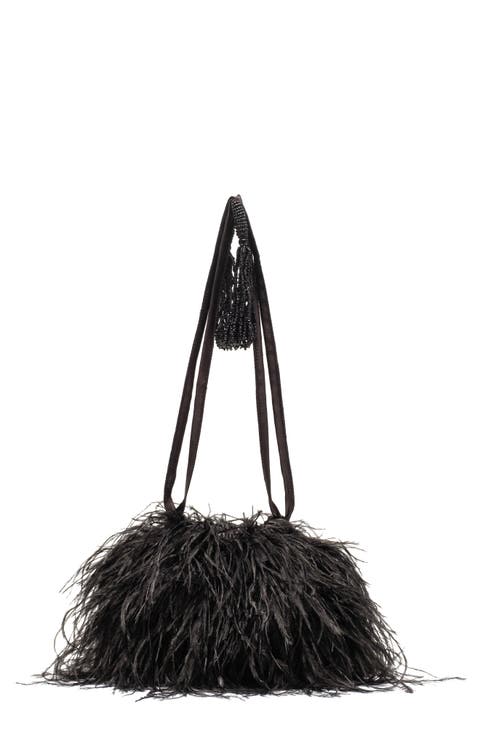 Pouf Faux Feather Satin Bag