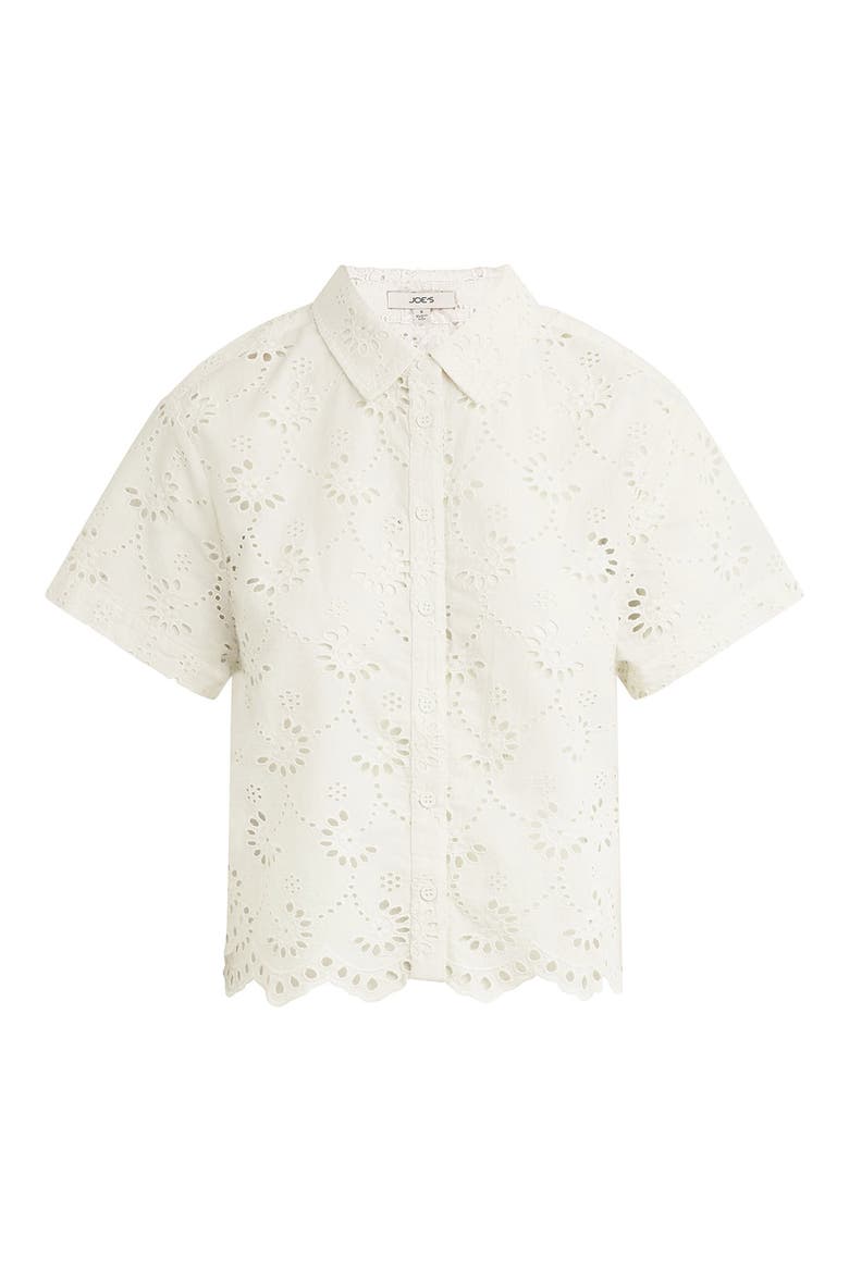 Sheer Crop Cotton Broderie Anglaise Button-Up Shirt, Alternate, color, ECRU