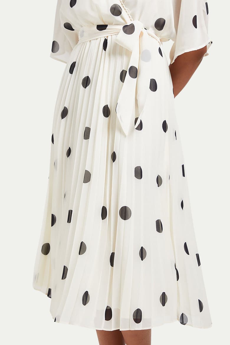 Petite Spot Pleated Midi Dress, Alternate, color, Ivory