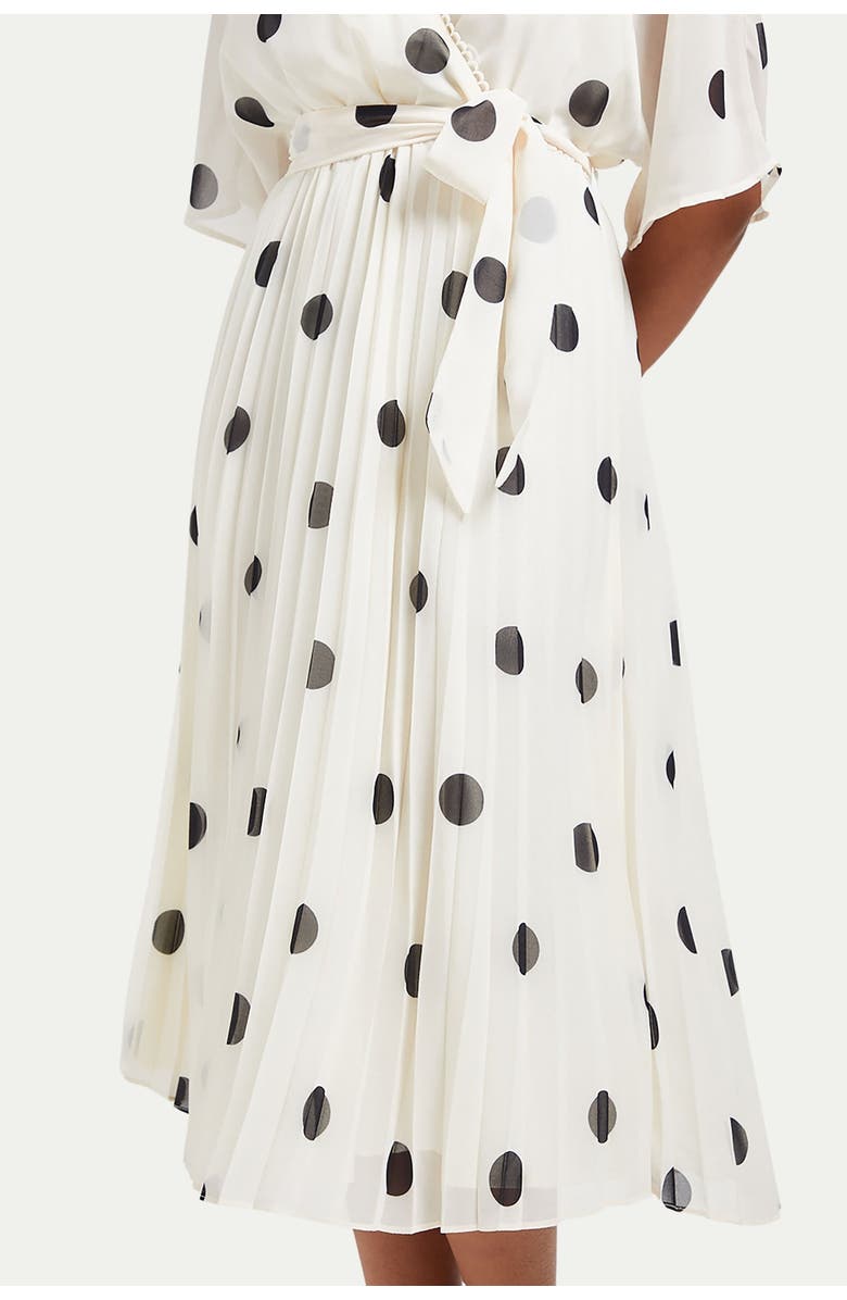 Wallis Petite Spot Pleated Midi Dress, Alternate, color, Ivory