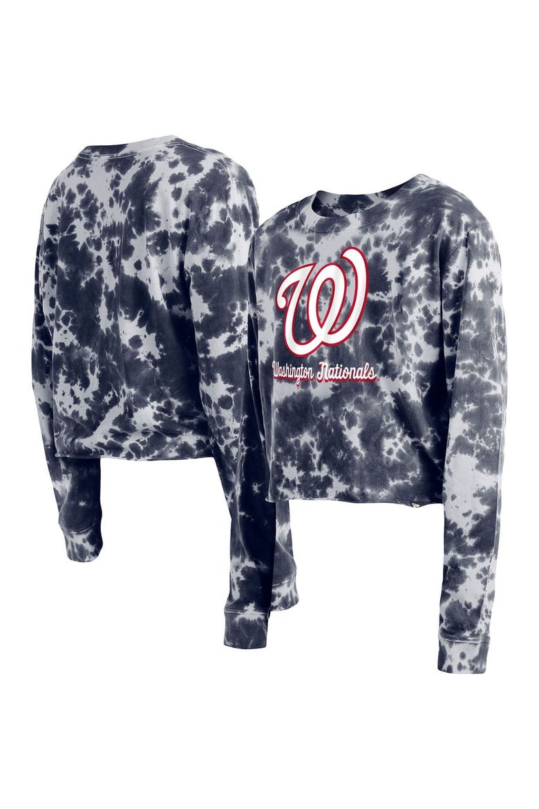 Women's New Era Navy Washington Nationals Tie-Dye Cropped Long Sleeve T-Shirt, Main, color, Navy