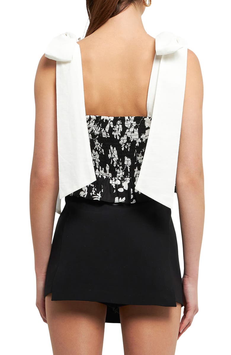 Endless Rose Bow Strap Peplum Tank, Alternate, color, Black/ White