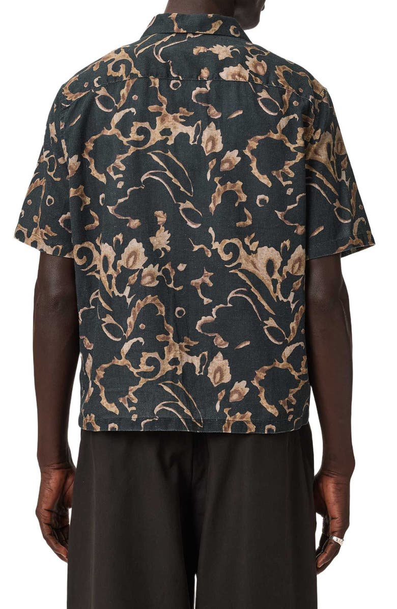 AllSaints Fortune Linen & Cotton Short Sleeve Button-Up Shirt, Alternate, color, Bank Brown