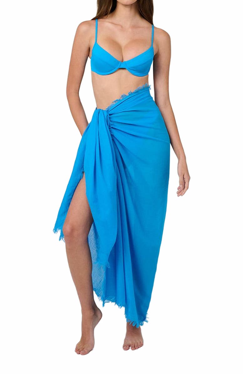 WeWoreWhat Raw Edge Maxi Sarong, Alternate, color, Turquoise