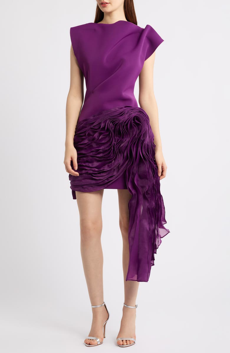 Acler Wigbeth Pleated Organza Overlay Minidress, Main, color, Deep Ruby