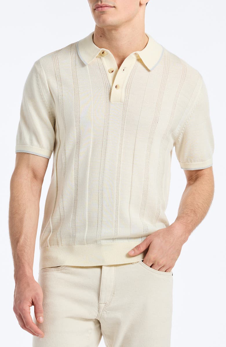 Robert Graham Edvan Short Sleeve Wool Blend Polo Sweater, Main, color, Off White