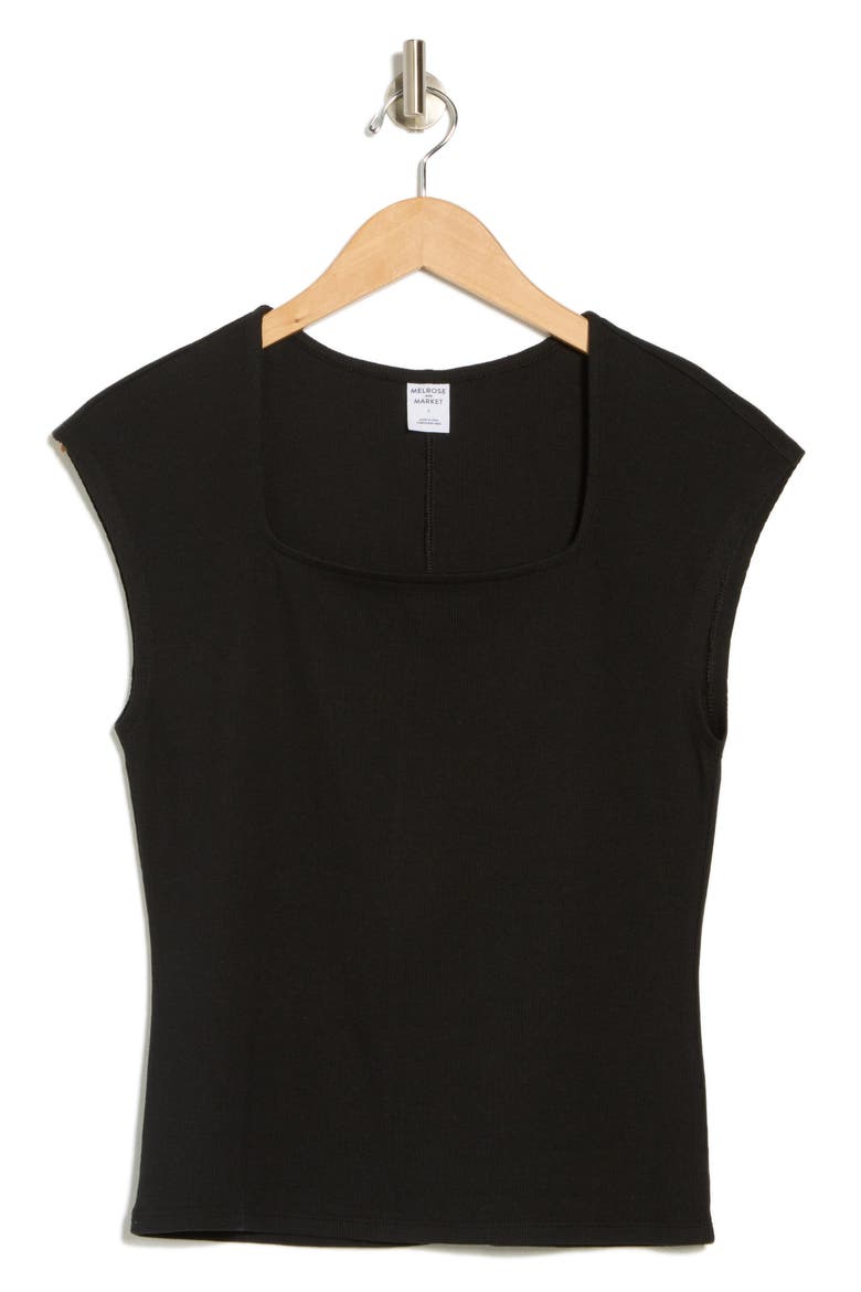 Square Neck Top, Alternate, color, BLACK
